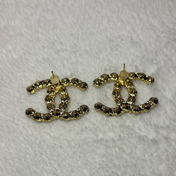 Elegant Gold and Silver Crystal Logo Earrings - Picture 4 of 6